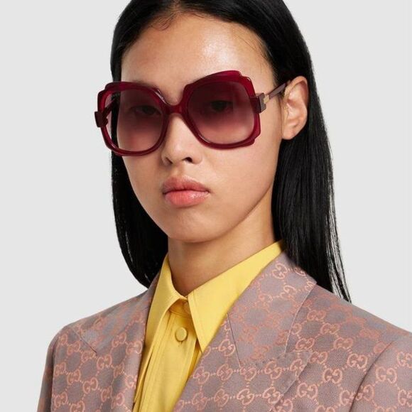 Gucci Accessories - 💯 NEW GUCCI GG1431S 003 TRANSPARENT DARK CYCLAMEN GRADIENT BURGUNDY SUNGLASSES